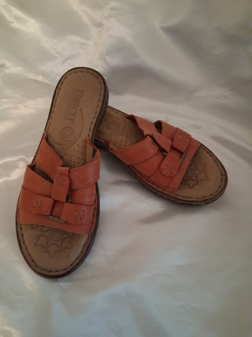 Born Orange Leather Slide Sandals